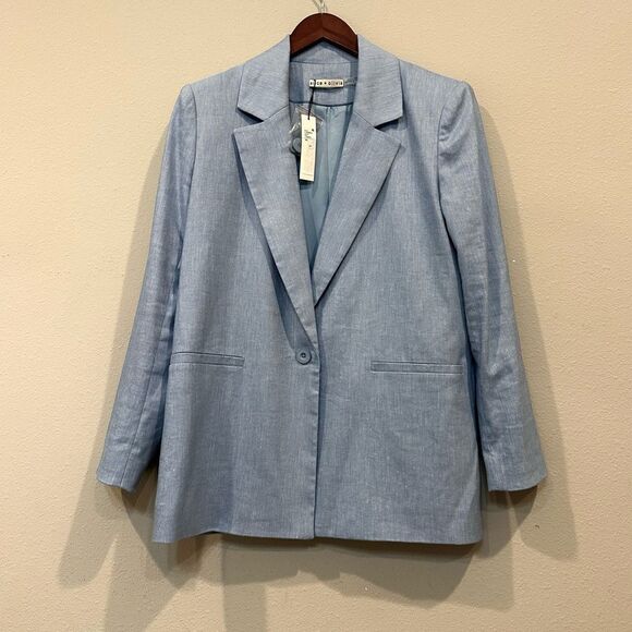 Alice + Olivia Denny‎ Blazer Linen Blend Chambray One Button Size 8 - Picture 3 of 14